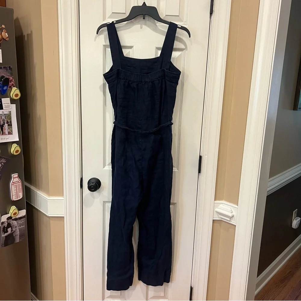 Like New Quince 100% European Linen Square Neck Jumpsuit Deep Navy Small